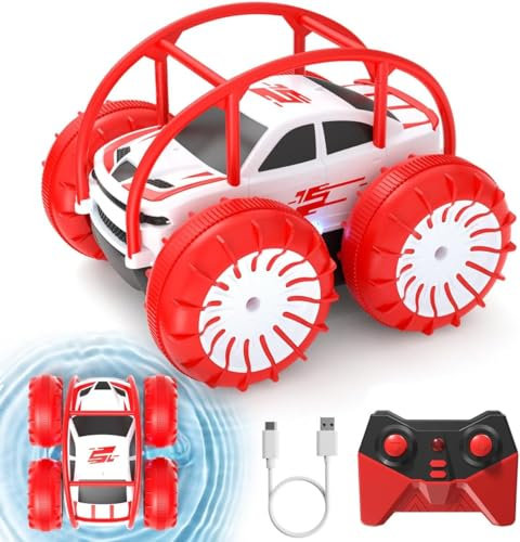 ifollower Direktladung Ferngesteuertes Auto, 15km/h 4WD Amphibienfahrzeug Stunt Auto, 2.4GHZ 360° Drehung Buntem LED-Licht Monstertruck Offroad Spielzeug, Geschenke für Kinder ab 3 Jahre