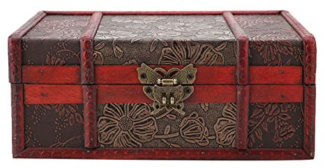Joyzan Scatola Portaoggetti in Legno, Scrigno del Tesoro Vintage Cassetta Legno in Stile Antico Fatta a Mano Baule con Serratura per Riporre Accessori Gioielli Oggetti di Valore Idea Regalo Decorativa