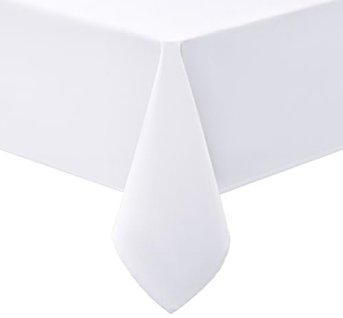 smiry Tischdecke Abwaschbar Rechteckig 140x300cm Tischtuch Polyester Wasserabweisend Lotuseffekt Tischwäsche Schmutzabweisend Abwischbare Tafeldecke für Party Küche, Weiß