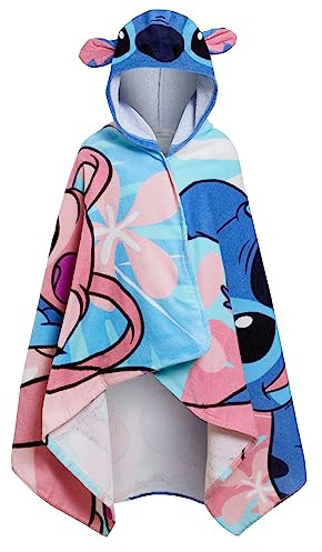 Disney Stitch Kapuzenhandtuch, Angel-Poncho, 100% Baumwolle, Strandtuch für Kinder, Badetuch, Badetuch, Wickelmantel für Kinder