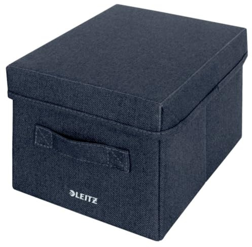 Leitz Aufbewahrungsbox mit Deckel aus Stoff Klein, 2er-Set Organisationsboxen, Universell, faltbar & umweltfreundlich, Organizer für Büro, Haushalt, Küche & Schule, Grau, 61460089