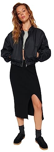 Trendyol FeMan A-linje, slim fit, stickad kjol, svart, S, Svart, S