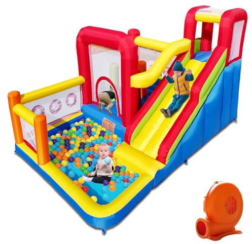 Baralir Castello gonfiabile per scivolo – divertimento sicuro con ventilatore, scivolo e parete da arrampicata, per interni ed esterni
