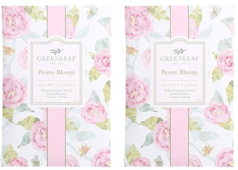 Greenleaf 2 pack of PEONY BLOOM - Floral Scented Sachet Bag - of Bergamot,Grass,Rhubarb,Floral,Woody Oak - Drawer Fragrance Wardrobe Air Room Freshener Living Room Bedroom Bathroom Laundry