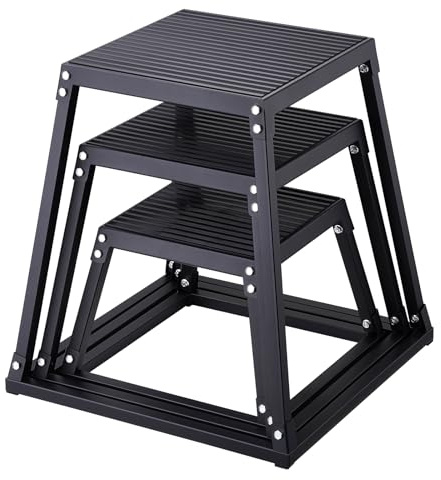 VEVOR Plyometric Jump Boxes, 12/18/24 Inch Plyo Box, Platform and Jumping Agility Box, Anti-Slip Fitness Exercise Step Up Box Set for Home Gym Training, Conditioning Strength Training, Black
