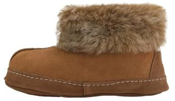 Hollert Lammfell Hüttenschuhe Unisex Hausschuhe warm Bequeme Bettschuhe Wildledersohle Echtleder Farbe Cognac, Größe 37 EU