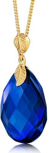 Amber by Mazukna - Blau Bernstein Anhänger - Eleganter Bernstein Schmuck, Großer Anhänger für Damen, vergoldete Sterlingsilberkette, ketten für damen, bernsteinkette, 45cm Lange