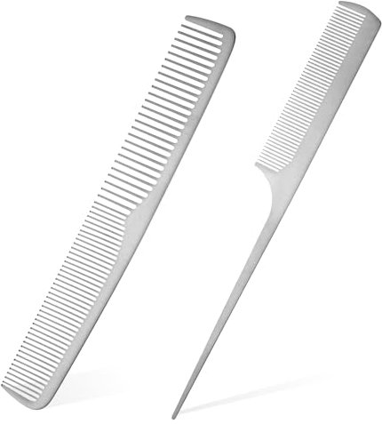 Tyqour 2 Stück Friseurkämme aus Edelstahl Professioneller Friseur Kamm Antistatischer Haar Kamm, Kit Haarkamm Silber Haarkämme SalonKamm für Herren Frauen
