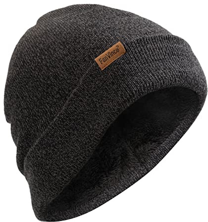 FanVince Gorro de invierno para hombre y mujer, gorro de punto, cálido, resistente al viento, resistente a la nieve, puños con forro polar, regalo térmico para hombres y mujeres, gris, Talla única