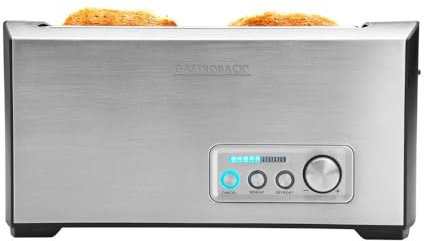 Gastroback Design 4 Slice Toaster, Pro, 9 Browning Levels, Extra-Wide Slots, LED Countdown Display, Illuminated Controls, Warming Rack - 62398