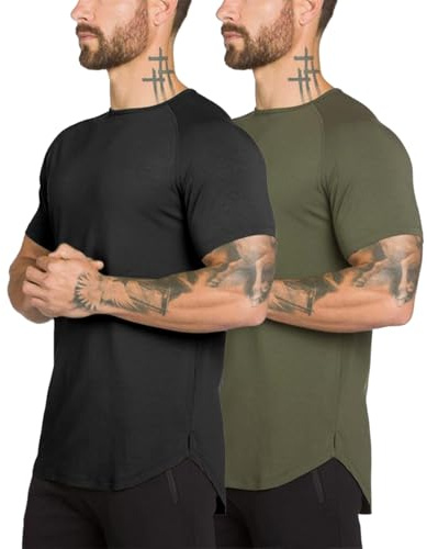 Hommes Gym Entraînement T-Shirt Coton Slim Fit Manches Courtes Performance Top Athlétique Chemises Course à Pied Tee-Shirt Fitness(BKAG L)