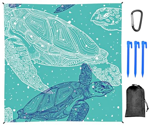 BORDEAG Tapis de Plage, Tapis de Plage Anti Sable, Natte de Plage Couverture de Plage Ultra Légère Imperméable avec 4 Piquets et Sac de Transport pour Vacances Plage Camping Voyage, 210x200 cm