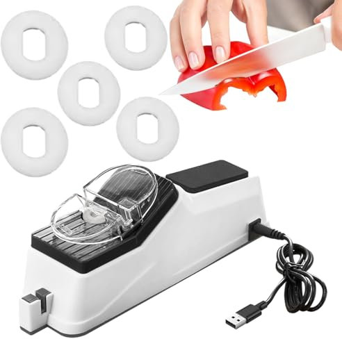 Afilador de cuchillos eléctricos | Amantante de cuchillo profesional para la casa, dispositivo de cocina para un afilado y pulido en cuchillos de 5 segundos sin preocupación. Nuestra cubierta