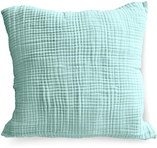 PinkZebra Bio-Musselin Kissenbezug 80 x 80 cm für Kinder & Erwachsene, ÖkoTex Zertifiziert, weicher Kopfkissenbezug GOTS-Zertifizierung, Kissenhülle, Mint