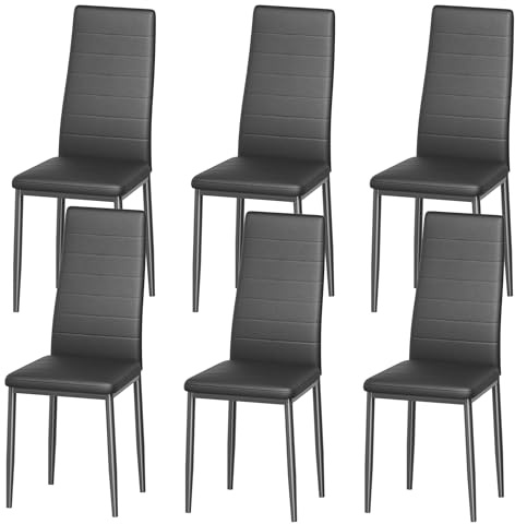DEWINNER Silla de Comedor nórdica (Juego de 6), diseño ergonómico, Patas de Metal, tapizado Vintage, Silla de Cocina Informal con Costuras