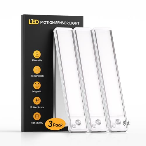 3 Pack Lumiere Cuisine Sous Meuble - 6000K Lampe Detecteur de Mouvement Interieur, 1100mAh Reglette LED Rechargeable Usb, Sans Fil, Dimmable, Magnétique, pour Armoire Escalier Cuisine Couloir - 20CM