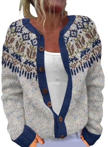 Gilet Femme Chic et Elegant Norvégien Gilet Laine Femme Jacquard Pulls, Gilets et Sweats de Noel Pull Mohair Irlandais en Tricoté Cardigan Pull Hiver Chaud Cardigans Gilets Cachemire Polaire à Boutons