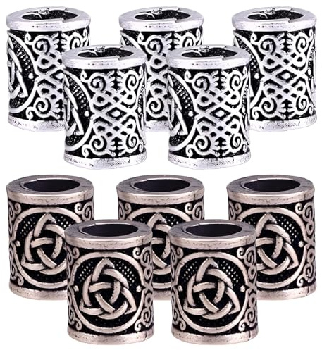 Tressify 10-pack keltiska dreadlock och skäggpärlor, runa i vikingastil i antikt silver och brons för hårdekoration