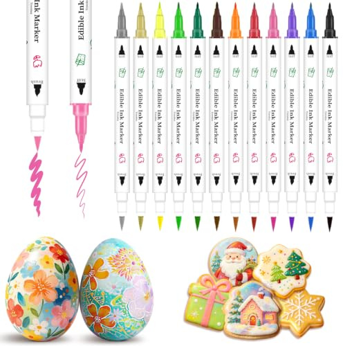 Rotuladores Comestibles,12 Pcs Marcadores Comestibles De Grado Alimenticio Para Decorar Pasteles Con Punta Fina y Gruesa Rotuladores Comestibles Gourmet Para Fondant,Postres,Huevos De Pascua(Para 14+)