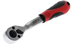 GEDORE red Gekröpfte Hebel-Umschaltknarre mit ergonomischem 2K-Griff, Druckknopfauslösung, Grobverzahnt mit 36 Zähnen, 1/4 Zoll, Stahlrohr, Rot/Schwarz