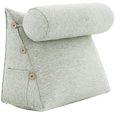 VERCART Rückenkissen mit Nackenrolle, Einstellbar Keilkissen Stützkissen, Nackenstützkissen Kopfkissen, Lesekissen Bettkissen, Groß Kissen Bett Sofa Couch, Abnehmbarem Leinen Bezug 60x50x22cm Weiß