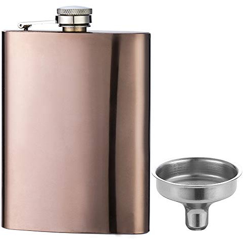 YFS Stainless Steel 8OZ Hip Flask, Rose Gold Flasks for Liquor with Funnel, Promotion Gifts for Men