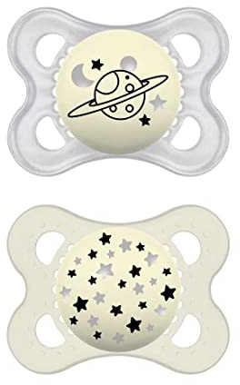 MAM Original Night Luminous Dummy in Set of 2 SkinSoft Silicone with Soother Bag