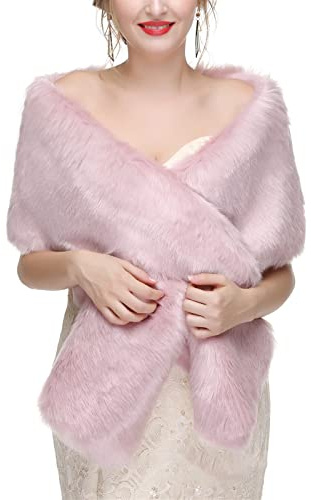 Lifup Chal Estola de Pelo Mujer para Invierno Chal de Piel Bufanda de Pashmina Más Grueso Cálida Poncho Rosa talla única