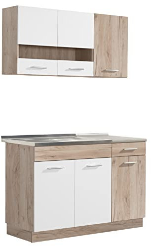 Homestyle4u 2358, Küche Küchenzeile Küchenblock Eiche Holz Weiß Einbauküche Single Küchen Schränke 120 cm