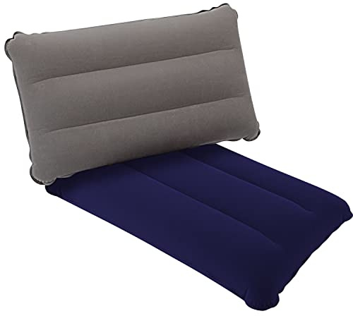 SUTAFOR Set di 2 Cuscini Gonfiabili per Viaggio, Spiaggia, Campeggio e Escursioni Pieghevole Cuscino da Esterno in Velluto 44x28 cm, Grigio+Blu