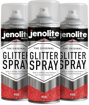 JENOLITE Glitter Spray Paint | RED | 3 x 400ml | Multi Surface Glitter Spray Paint | Ideal for Artistic Projects : Perfect for Picture Frames, Mirrors, Ornaments & Crafting