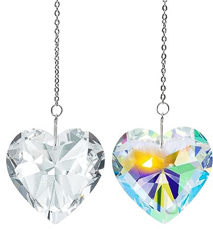 2 Stück Sonnenfänger Herz Kristall Fenster Suncatcher Anhänger Regenbogen Maker Zum Aufhängen Fensterdeko Hängend Garten Dekoration Auto Anhänger