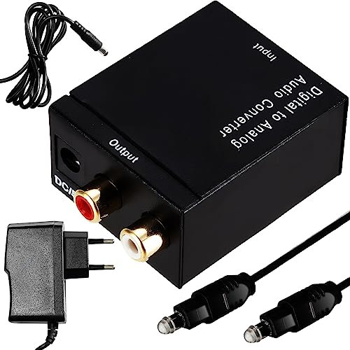Retoo Wandler Audio Konverter Digital Analog Adapter Koaxial Da Wandler Optisch Cinch RCA Audio Stereo Konverter Adapter Toslink SPDIF Coaxial mit Netzteil 5V Schwarz
