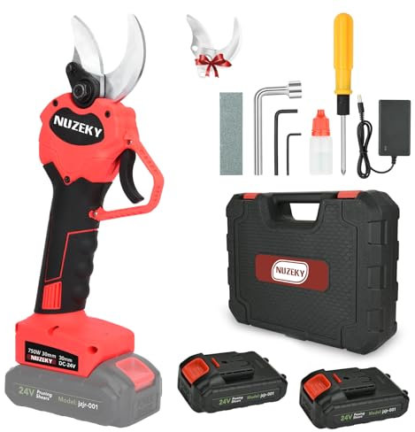 40mm Secateur Electrique Sans Fil: Sécateurs Électrique avec 2 x 2000mAh Batterie Élagueuse pour Arbres Fruitiers, 24V Secateur a Batterie de Jardin pour Hedge, Arbre, Rosier, Jardinage, Fruits(Rouge)