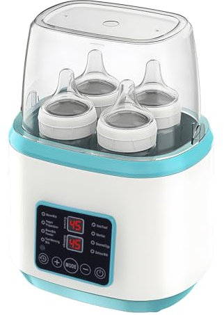 Sinbide - Calentador de biberón 8 en 1 para bebé, esterilizador de biberones, temperatura ajustable con pantalla LCD, para 4 biberones o frascos, apagado automático, con mando a distancia (azul)