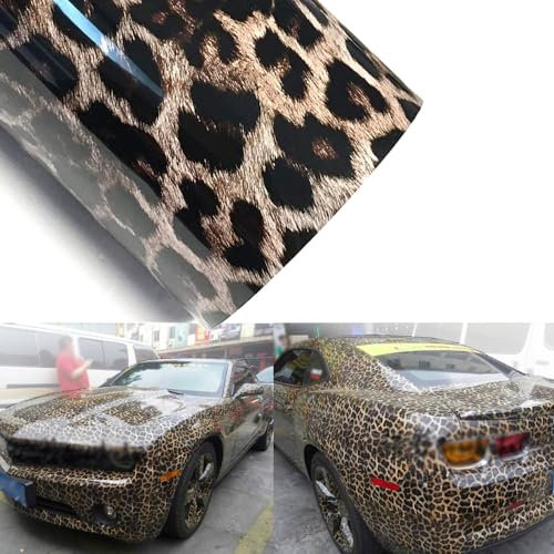 Blueshyhall Autofolie Leopard, Autofolie Muster Glänzend, Autofolie Camouflage Leopardenmuster mit Selbstklebend und Luftkanäle, Wrapping Folie Motiv Wasserdicht für Auto Motor Fahrrad (50 x 152 cm)