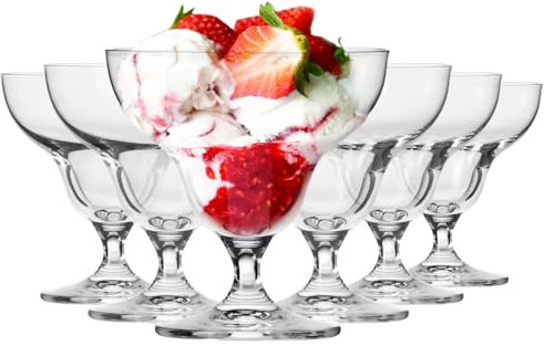 Krosno - Dessertgläser Glas Eisbecher 6er Set, 340 ml, Avant-Garde Kollektion - Dessertschale Groß Dessertschalen Eisschalen Glas mit Fuß - Spülmaschinenfest | Bleifreies Kristallglas