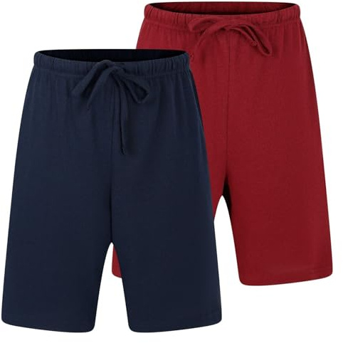 North East Boys 2 Pack Pyjama Shorts Lounge Sleep Short Twin Pack 9 to 16 Years (Wine/Navy 13-14)