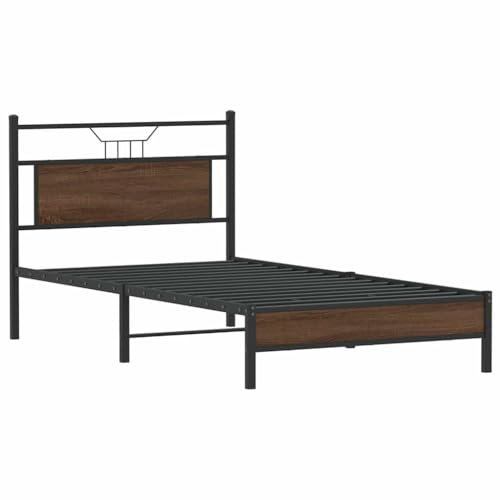 vidaXL Bettgestell ohne Matratze Braun Eiche 100x200 cm Holzwerkstoff, Bettrahmen, Bett, Einzelbettrahmen, Schlafzimmermöbel, Einzelbett