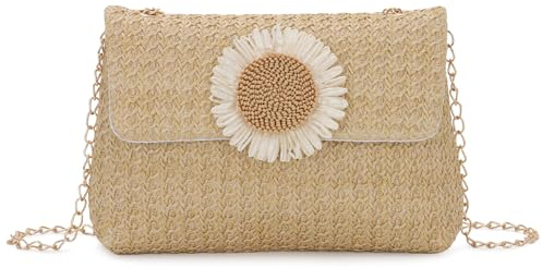 Ynport Crefreak Bolso de Mano de paja para Mujer - Bolso de Hombro Cruzado Tejido para Verano, Playa y Viaje, Bolso deRatán para Mujer