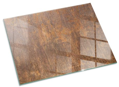 Glasplatta med design eldstad | kamin golvskydd härdat glas | värmetålig basplatta | gnistskydd braskamin | stilrent hem - 80x60cm - Roststruktur på metall