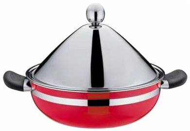 WYBZDA Stainless Steel Moroccan Tagine Pot for Cooking Heighten 28cm Cone-Shaped Lid Nonstick Tajine Pot Steamer Casserole with Steamer(Red)