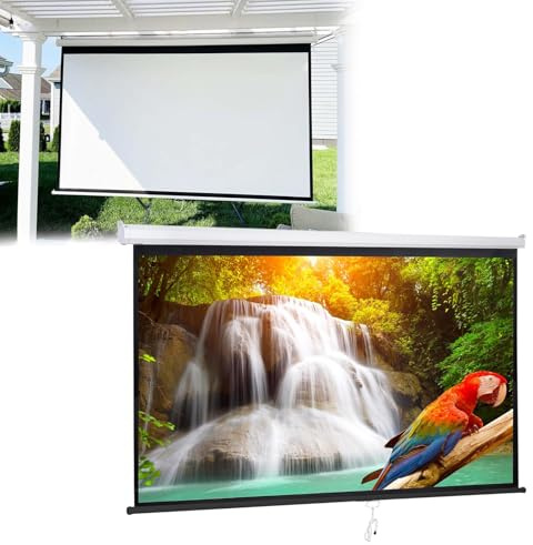 LIYI929GP Pantalla De Proyección 60 72, Tela Proyector Manual Formato 4:3 16:9 4K Antiluz HD, Montado En Pared Y Techo, Ligero Y Portátil Pantalla Proyector Enrollable Fácil De Instalar(72inch 4:3)