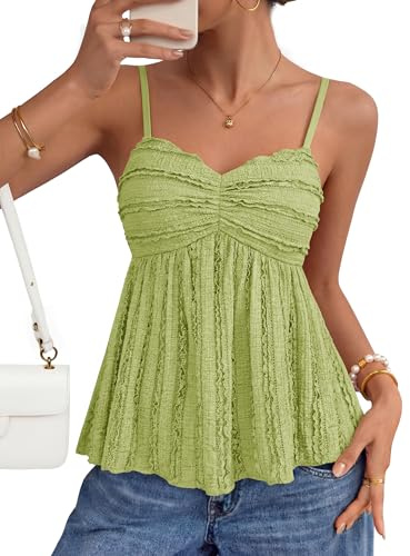ZESICA Womens Summer Spaghetti Strap Tank Tops 2026 Trendy Going Out Sleeveless V Neck Flowy Y2K Cami Top Fashion Outfits,Green,Medium