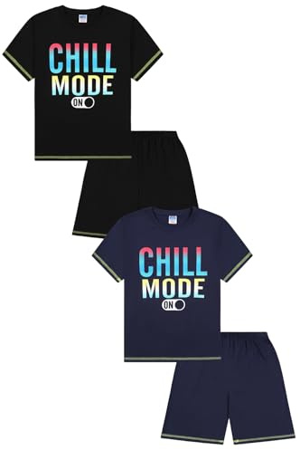 ThePyjamaFactory Chill Mode - Pigiama corto per bambini, confezione da 2, colore: nero e blu navy, Multicolore, 12-13 Years