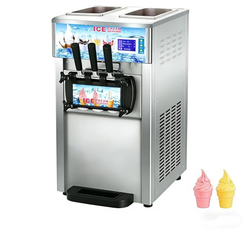 PEIXU 1200 W Macchina del gelato Soft, Frigo Commerciale 18L/5Gal, 3 gusti, Ideale per Caffetterie, Buffet, Negozi di Bevande e Ristoranti