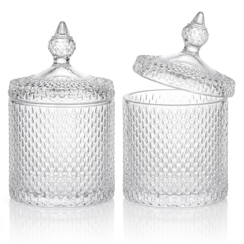 Hejo 2 Pack Crystal Sweet Jars, 600ml Retro Glass Sweet Jars with Spire Lids & Water Drop Pattern – Decorative Storage for Candy, Biscuits, Jewellery, Bathroom | Crystal Candy Box, Decorative Jars for Candy Biscuits Decorations and Storage