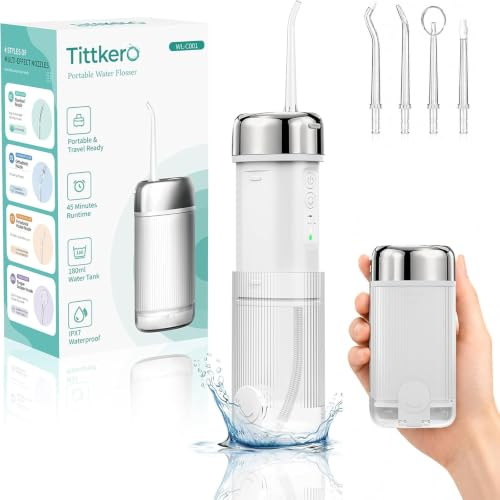 Portable Water Flosser for Teeth, Mini Foldable Cordless Oral Irrigator | 140 mm Foldable Design,4 Cleaning Modes,45-Day Battery,4 Nozzles,USB-C Charging,Wide-Mouth Detachable Tank,IPX7 Waterproof