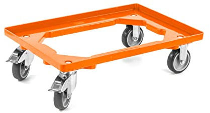 aidB Kunststoff Transportroller Offen - Orange - mit Gummiräder, 2 Lenkrollen und 2 Bremsrollen - Einzel
