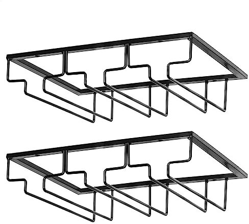 FOMANSH Weinglashalter unter dem Schrank, Gläserhalterung für Weingläser Stielgläser, hängender Weinglasregal aus Metall, Gläser-Aufbewahrung für Küche, Bar und Restaurant, Schwarz